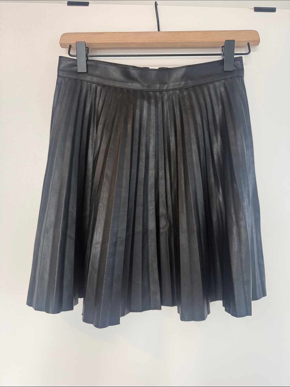 Topshop Black Pleated Faux Leather Skater Skirt